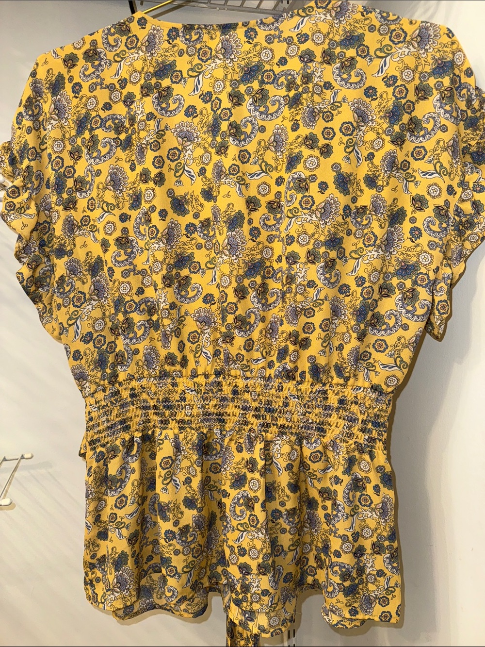 Max Studio Yellow Paisley Wrap Tunic with Self Tie - Picture 4 of 6